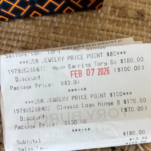 Tory Burch Gold Logo Textured Hoop Earrings - Picture 6 of 9